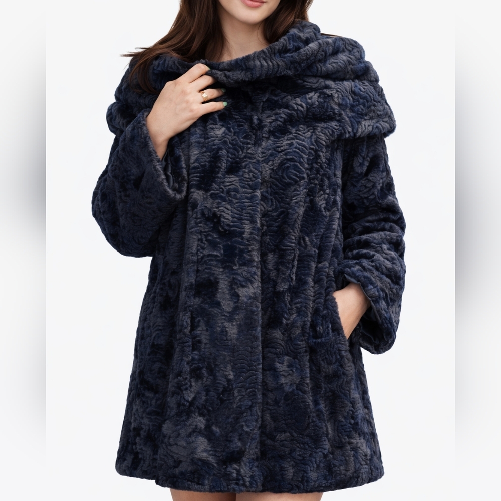 IMAN Faux Fur Jacket Coat Women Chic luxury collection Blue sz L